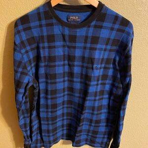Blue and Black Plaid Henley Shirt